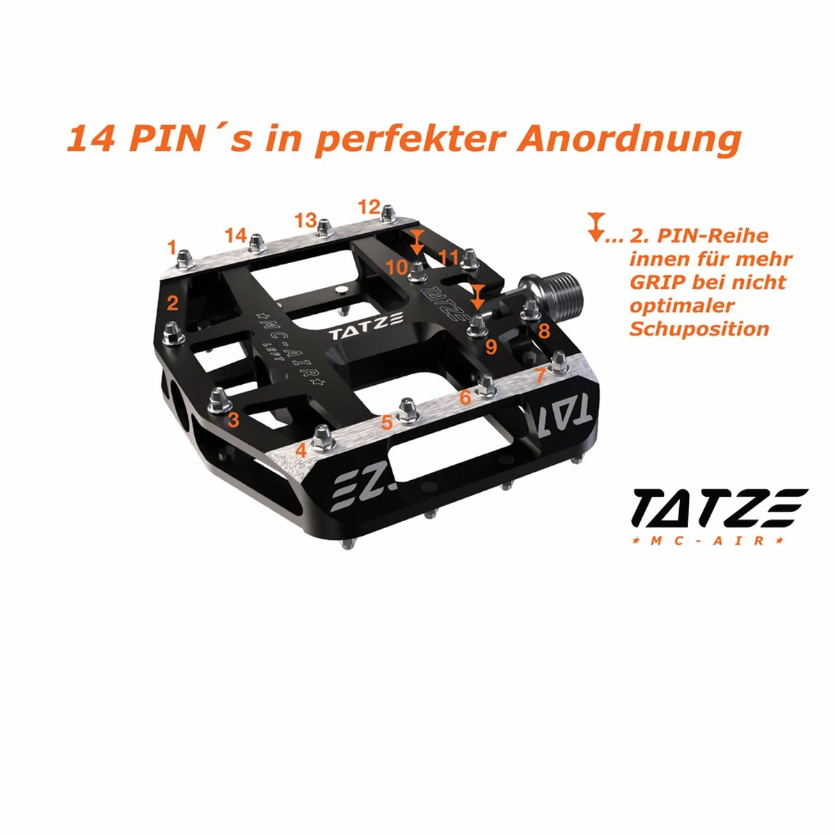 Tatze-Bike Tatze Pedal MTB MC-AIR Plattform Schwarz 14 Pins Je Seite 5 Tatze-Bike Tatze Pedal MTB MC-AIR Plattform Schwarz 14 Pins Je Seite – Bild 3