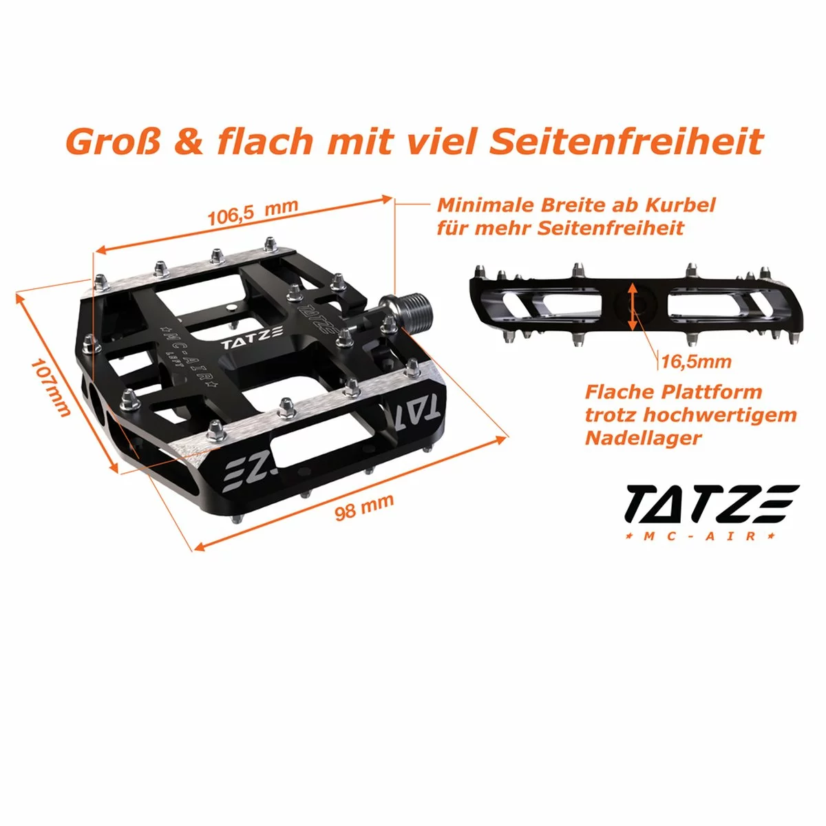 Tatze-Bike Tatze Pedal MTB MC-AIR Plattform Schwarz 14 Pins Je Seite 8 Tatze-Bike Tatze Pedal MTB MC-AIR Plattform Schwarz 14 Pins Je Seite – Bild 6